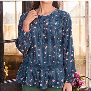 Matilda Jane Little Dream Floral Long Sleeve Peplum Ruffle Top Women's size L